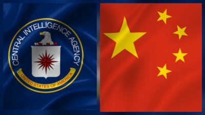 Logo Central Intelligence Agency (CIA) dan bendera China