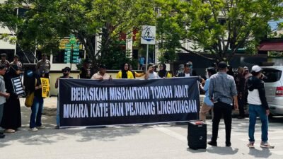 Aksi massa yang mendesak pembebasan Misran Toni setelah menguatnya pleidoi yang menyiratkan rekayasa dan kriminalisasi. (IST)