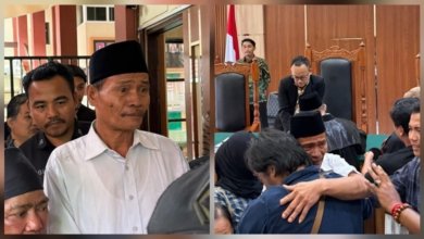 Misran Toni yang mendapat kebebasannya dari putusan majelis hakim Pengadilan Negeri Tanah Grogot, Paser, pada Kamis (16/4/2026)