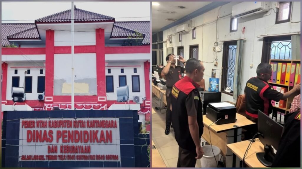 Kolase foto Kantor Disdikbud Kukar dan Penyidik Kejati Kaltim saat melakukan penggeledahan