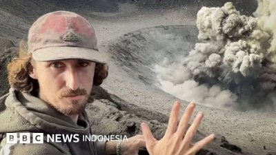 konten gunung berapi - Ilustrasi aktivitas vulkanik di salah satu gunung berapi aktif di Indonesia yang menjadi lokasi pengambilan konten media sosial.