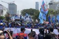pemerintahan Presiden Prabowo - Presiden KSPSI Andi Gani Nena Wea saat memberikan keterangan terkait komitmen buruh mendukung pemerintahan Presiden Prabowo Subianto.