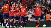 Spanyol unbeaten - Selebrasi pemain Timnas Spanyol usai memperpanjang rekor unbeaten dalam 39 pertandingan.