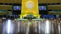 momen unik Sidang PBB - Suasana Sidang Majelis Umum PBB di Markas Besar PBB, New York.