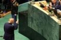 Donald Trump di PBB - Presiden Donald Trump saat menyampaikan pidato penting dalam Sidang Majelis Umum PBB di New York.