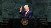 Benjamin Netanyahu - Perdana Menteri Israel Benjamin Netanyahu saat menghadiri Sidang Umum PBB di New York.