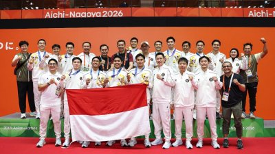 tim bulu tangkis putra - Tim bulu tangkis putra Indonesia merayakan medali emas Asian Games 2026.