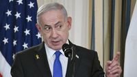 penggulingan rezim iran - Perdana Menteri Israel Benjamin Netanyahu saat menyampaikan pidato resmi terkait kebijakan keamanan nasional dan situasi konflik di Timur Tengah.